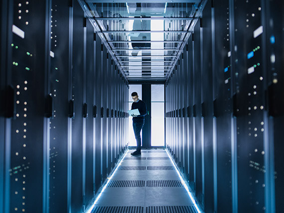 Data center row of rack servers