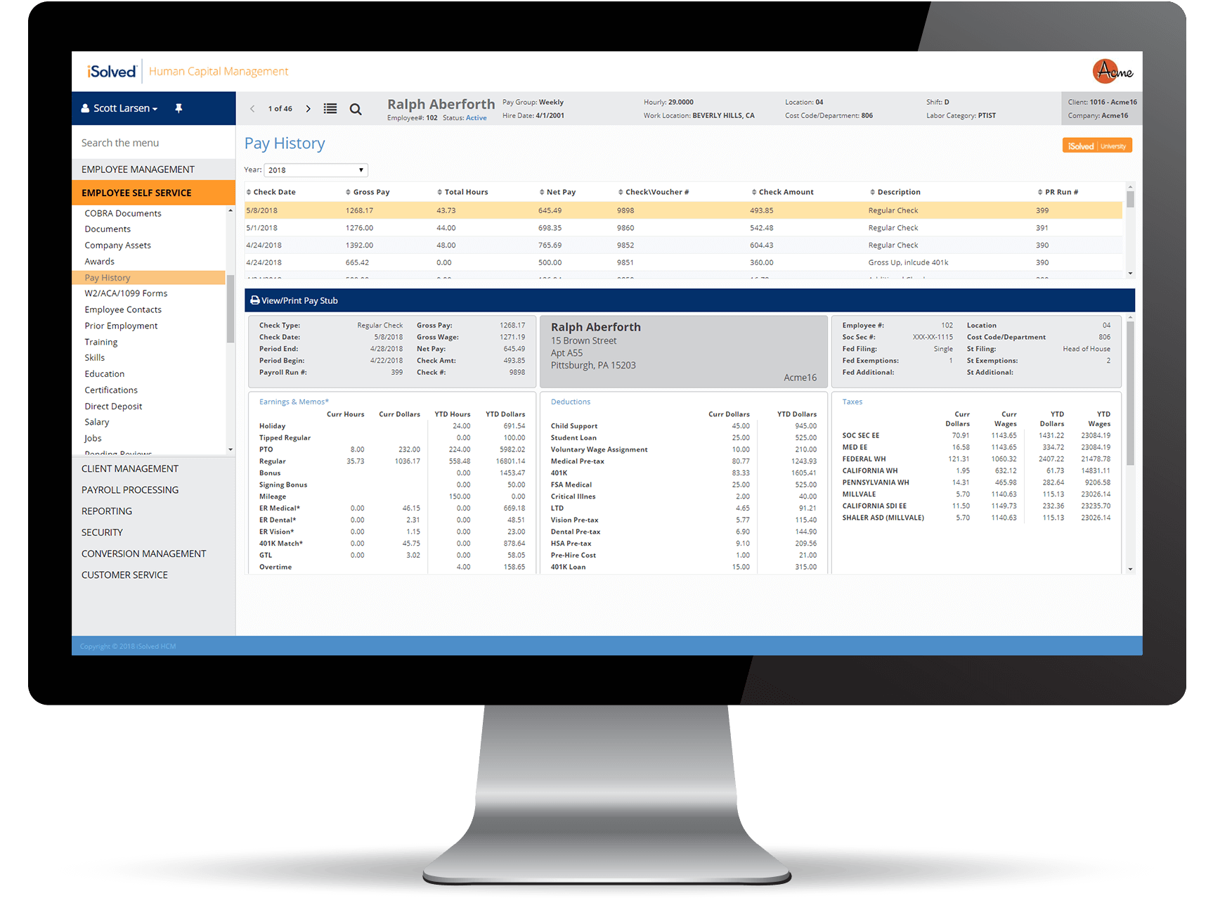 Desktop screenshot of iSolved Pay History