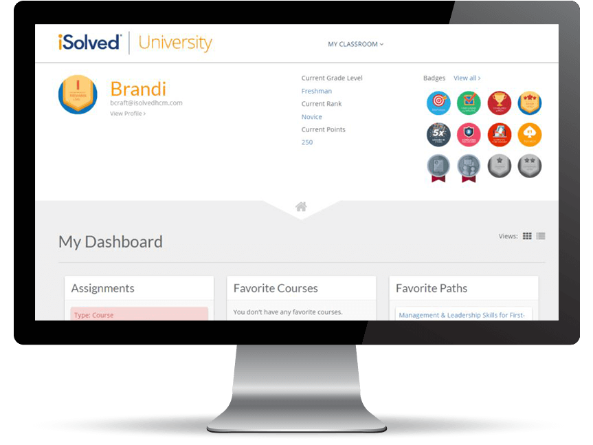 Desktop screenshot of iSolved University Dashboard