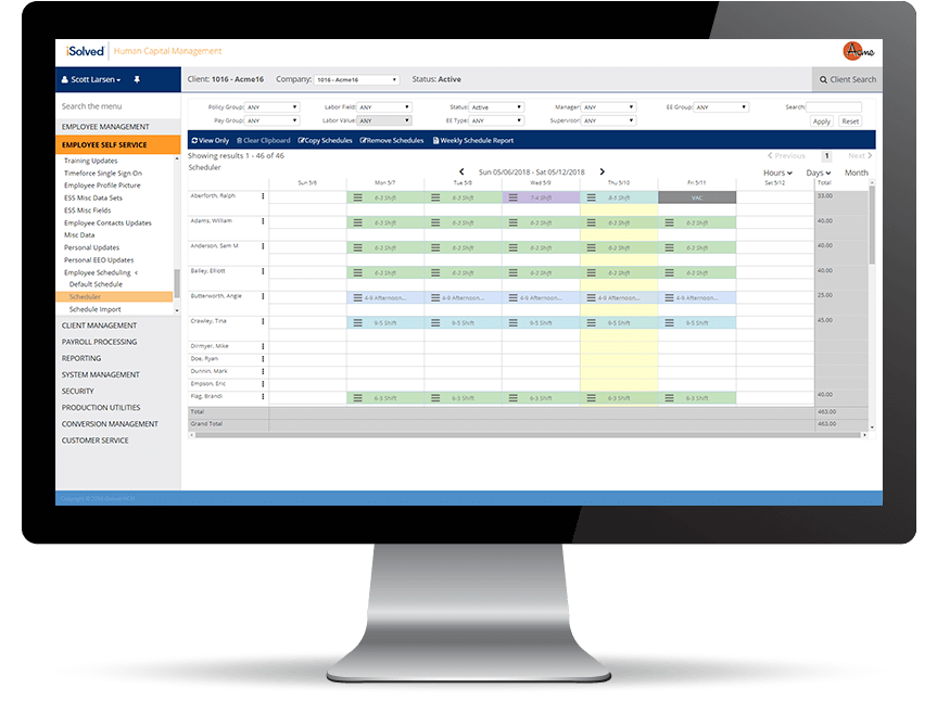 Desktop screenshot of iSolved Scheduler